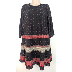 J Jill Womens Shift Pintuck Dress Lined Lace Trim Size M Peasant Boho Prairie